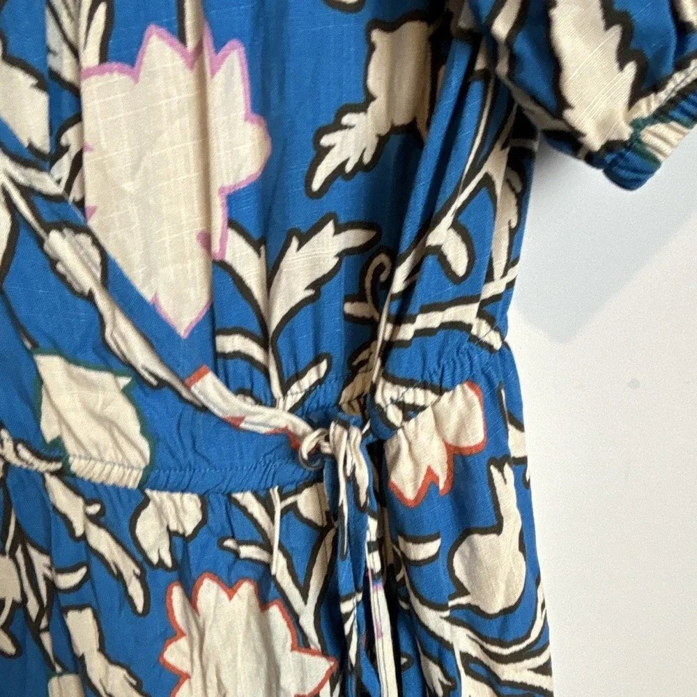 Knox Rose Blue White Floral Wrap Maxi Dress Ruffle Pockets V-Neck Puff XL - Picture 3 of 9